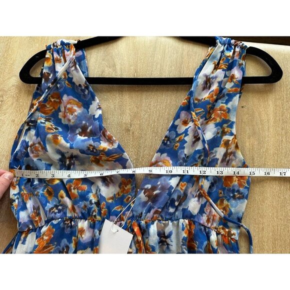 MISA NWT Dominika Maxi Dress in Blue Pansy Floral Flowy Plunging Neckline Sz XS - Picture 6 of 9